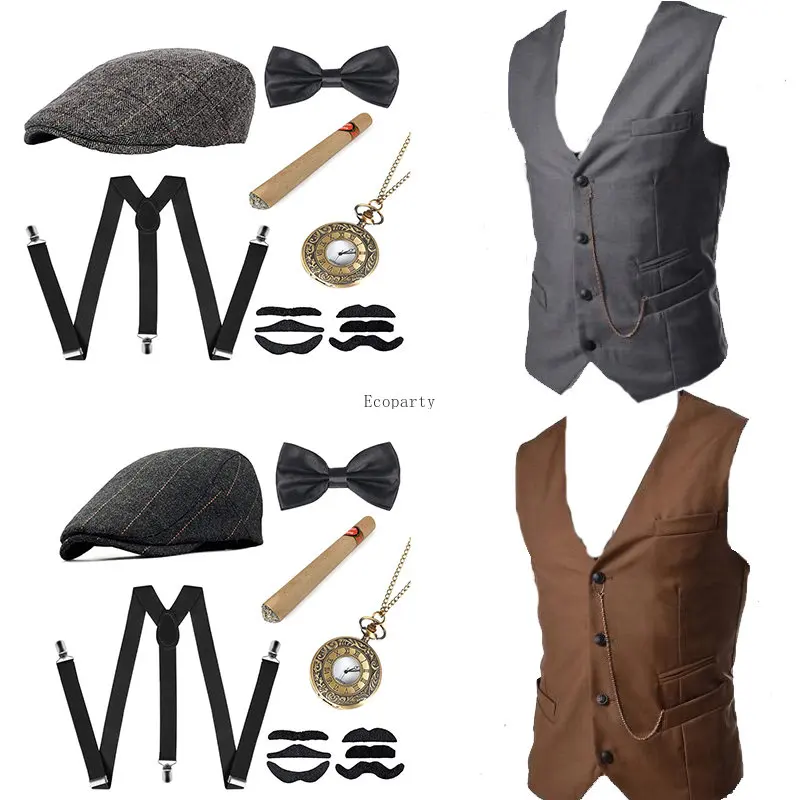 남성 갱스터 의상 및 액세서리 세트 스팀펑크 조끼 피키 - Men'S Accessories In The 1920S 리뷰 및 가격