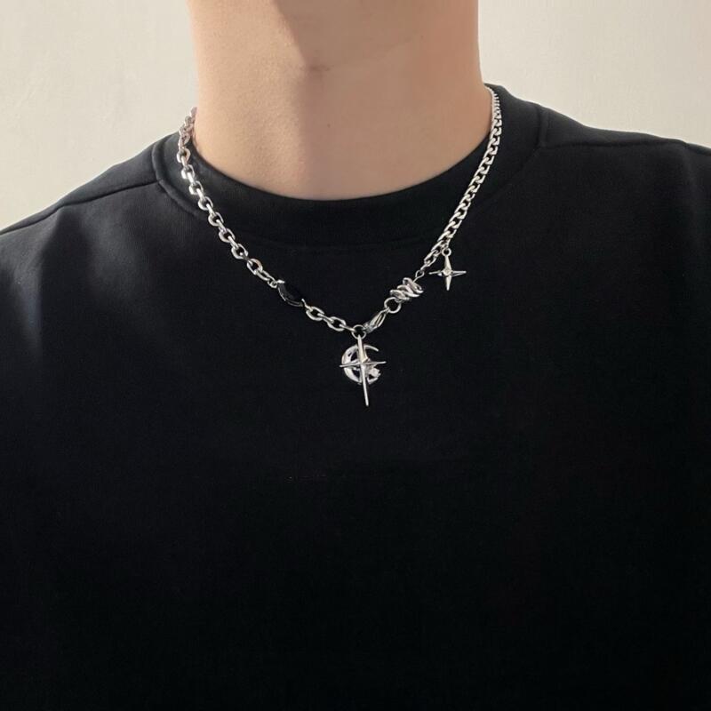 2023 한국 패션 고스 펑크 문 스타 크로스 펜던트  - Men Accessories Neck Chain 리뷰 및 가격